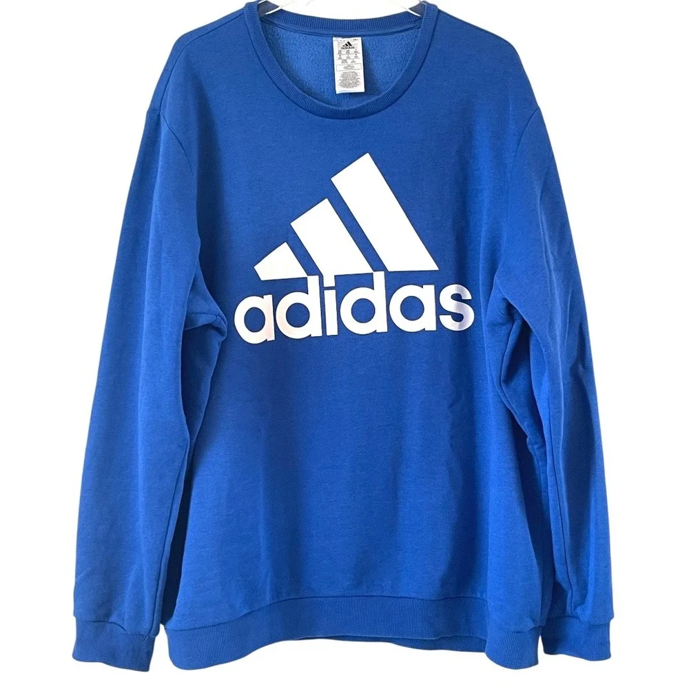 Adidas Crewneck Sweatshirt Mens 2XL Blue Excellent HL2299‎ Graphic Logo Fleece